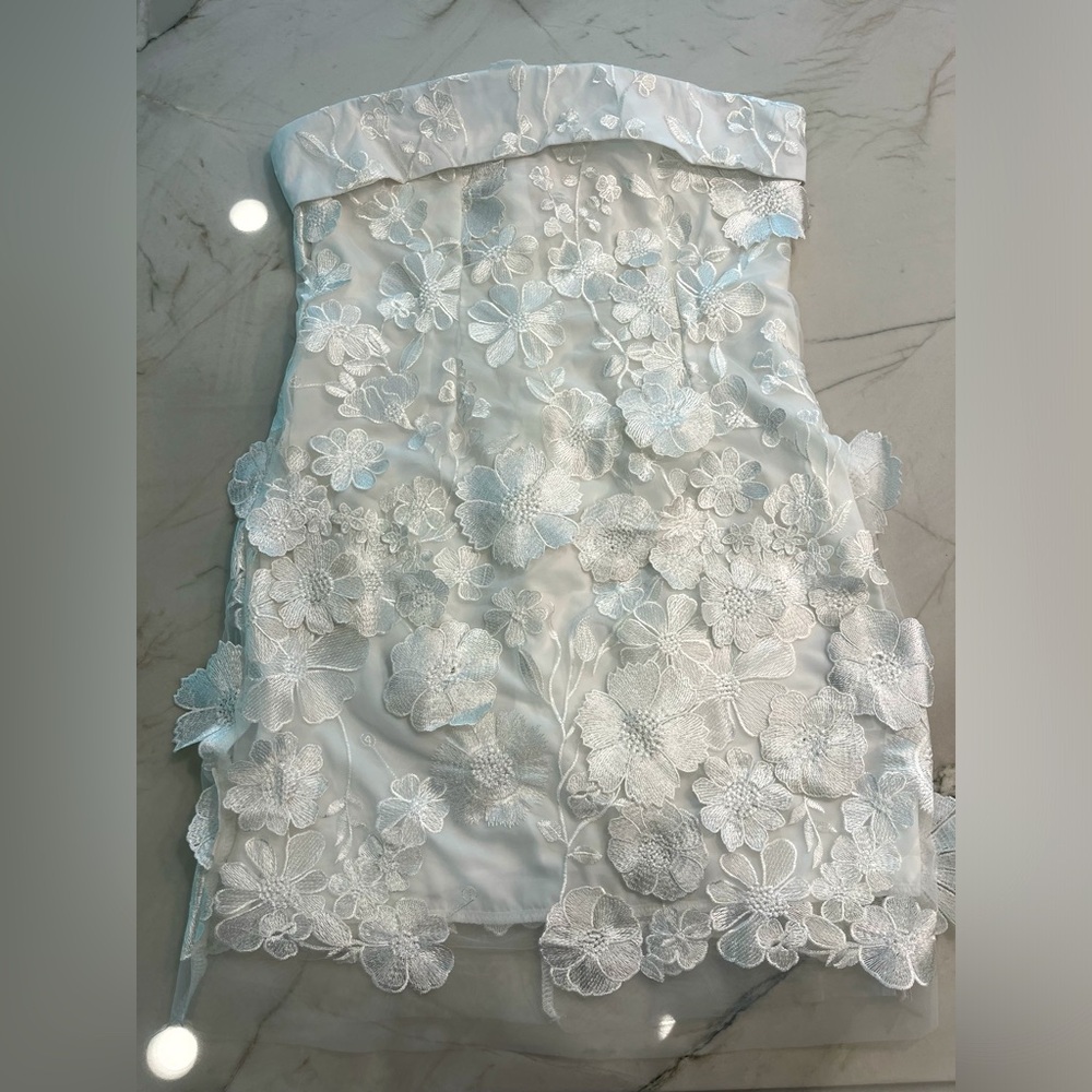 Strapless Size Medium Lace Floral Dress- White